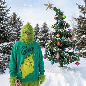 🎄 The Grinch Dr Seuss Face Crewneck Sweatshirt Green 3XL 🎄
